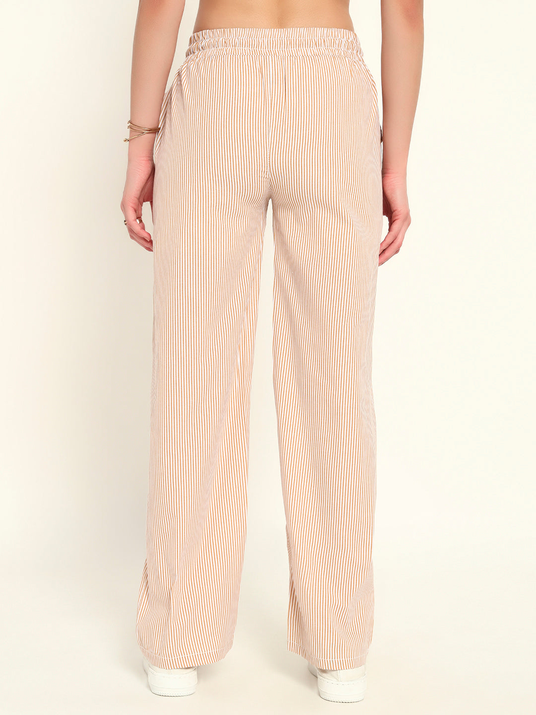 Women's Striped Cotton Lounge Pants-Beige