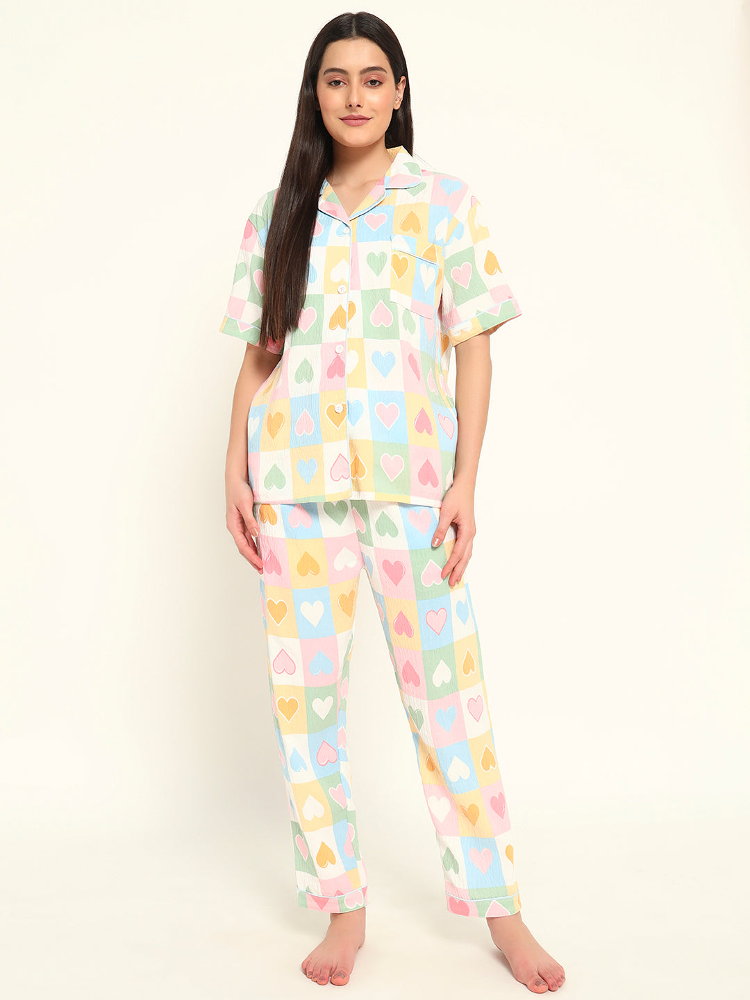 3 pc Korean Night suit Set-Hearts