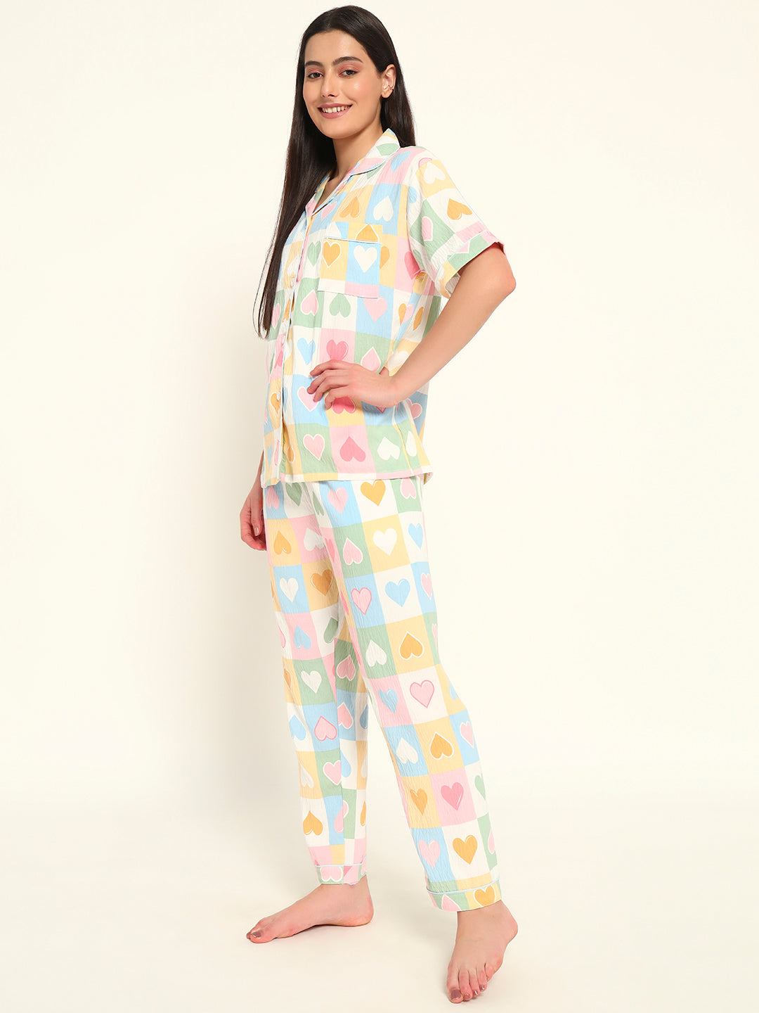 3 pc Korean Night suit Set-Hearts
