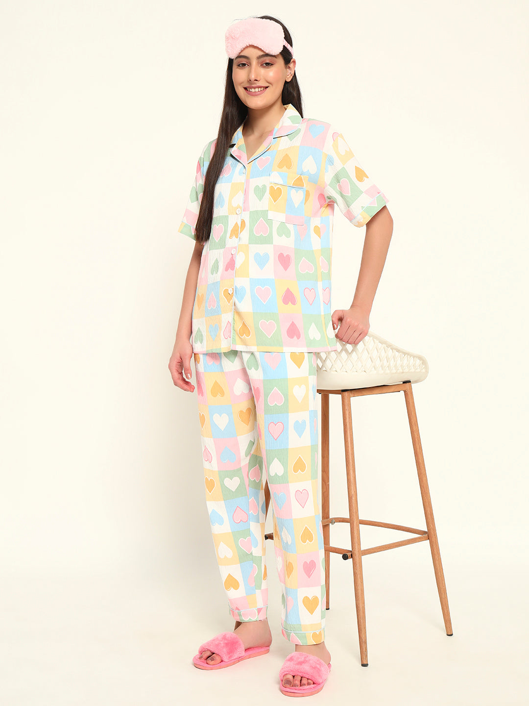 3 pc Korean Night suit Set-Hearts