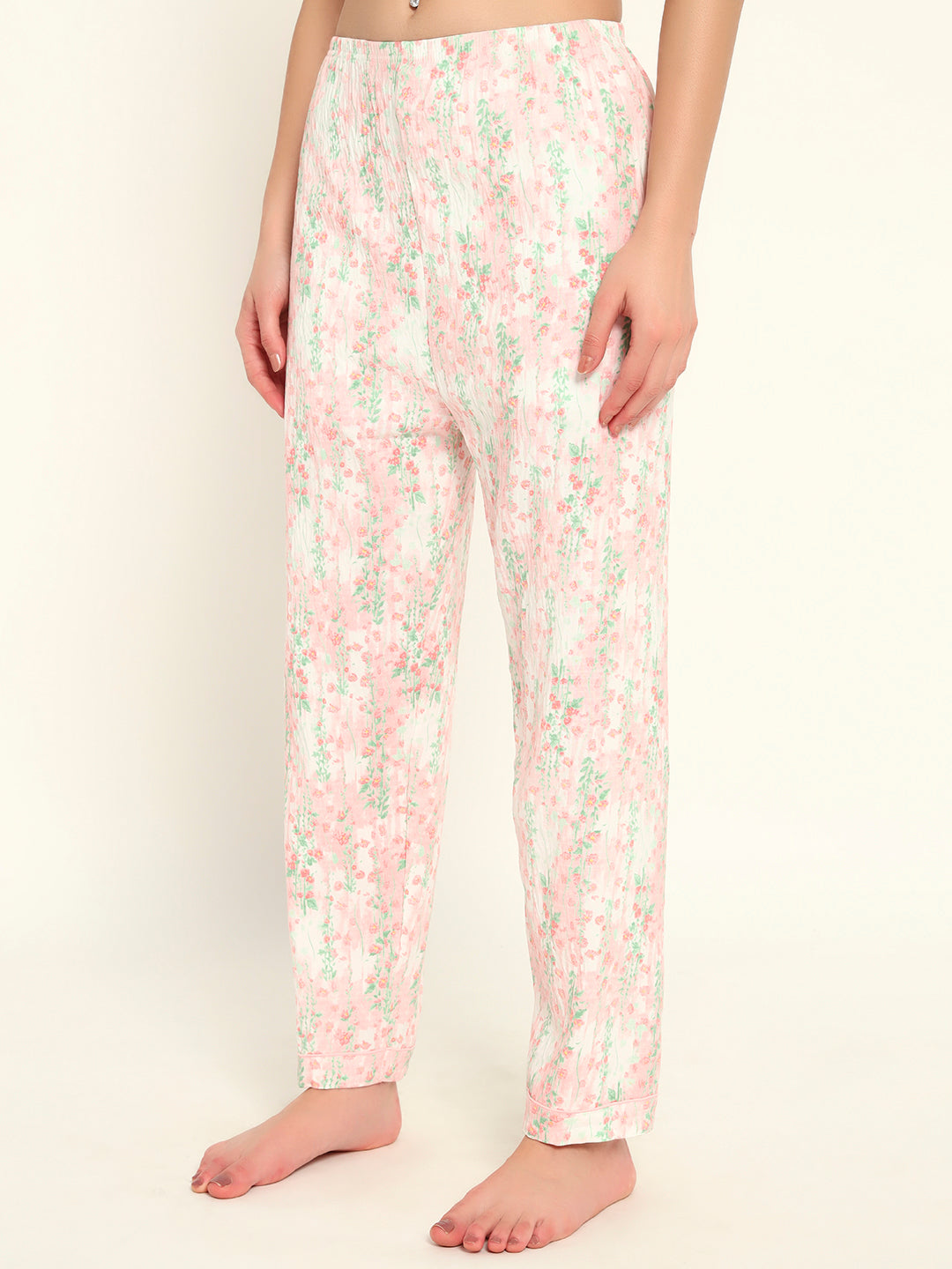 3 pc Korean Night suit Set-Pink floral