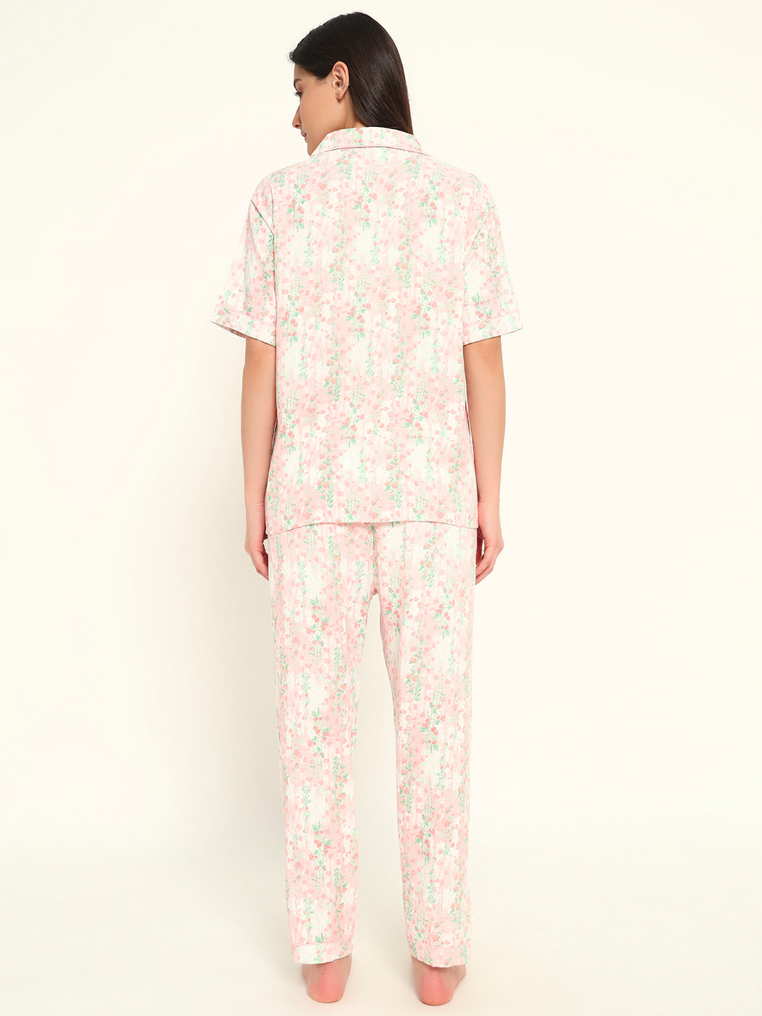3 pc Korean Night suit Set-Pink floral