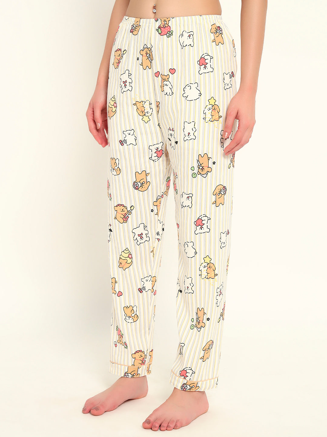 3 pc Korean Night suit Set-Striped Printed