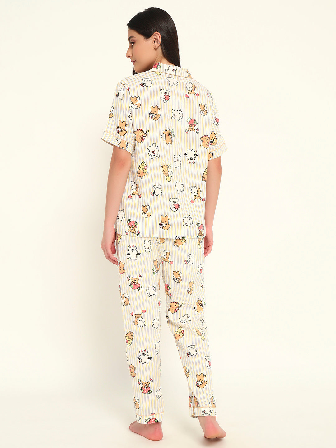 3 pc Korean Night suit Set-Striped Printed