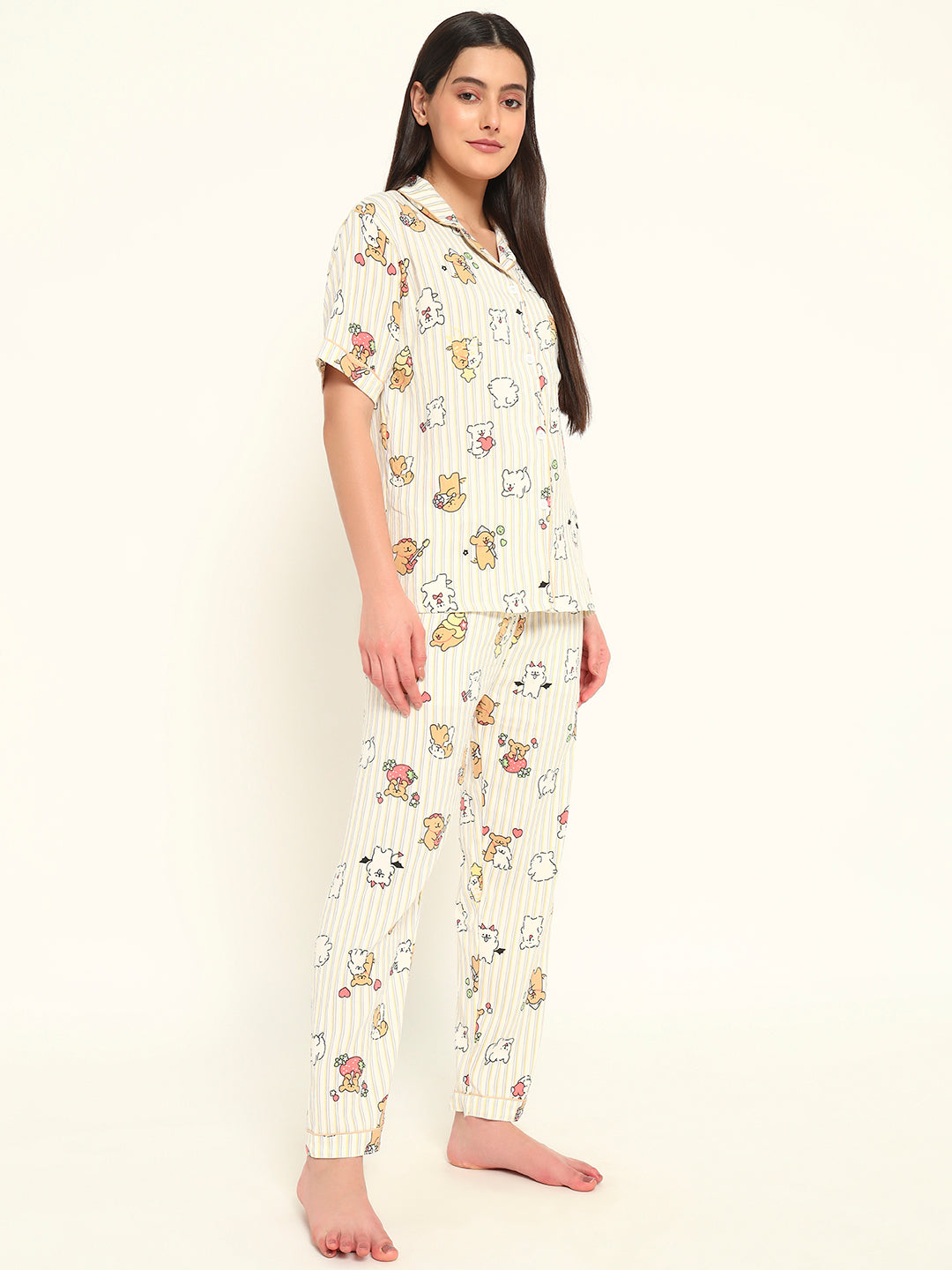 3 pc Korean Night suit Set-Striped Printed