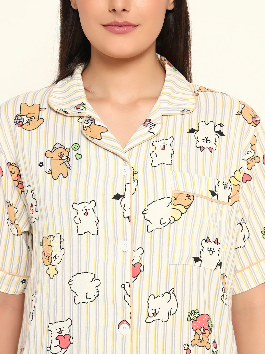 3 pc Korean Night suit Set-Striped Printed