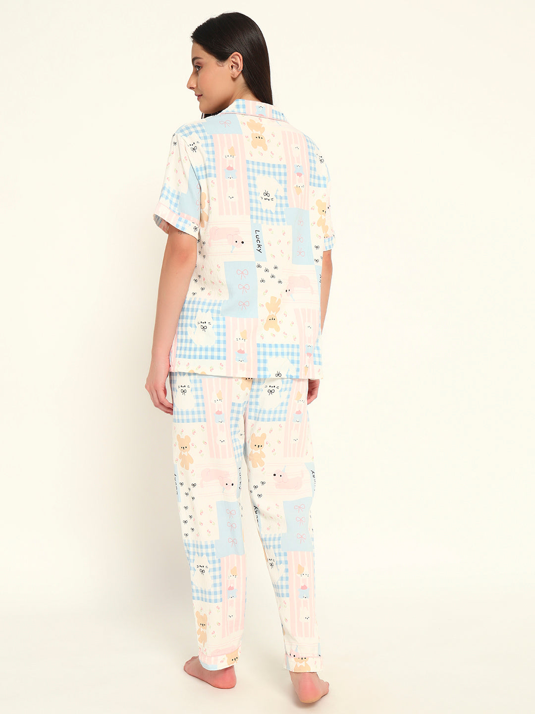 3 pc Korean Night suit Set-Pink Blue