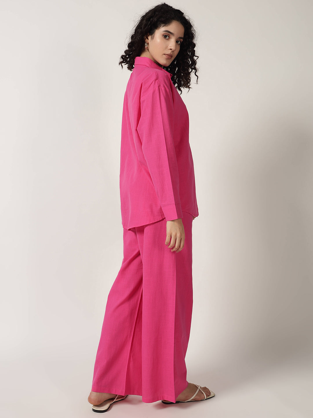 PURE LINEN OVERSIZED CO ORDS HOT PINK