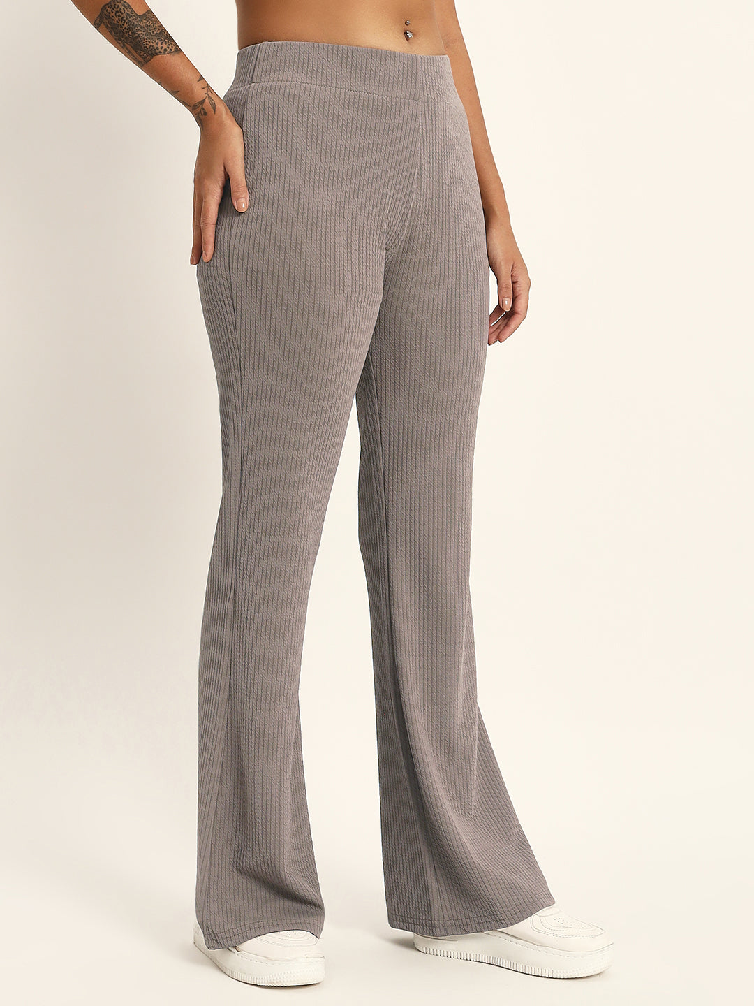 BOOT CUT TROUSERS-GREY - Main Image