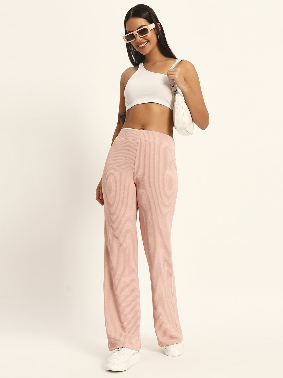 BOOT CUT TROUSERS-LIGHT PINK