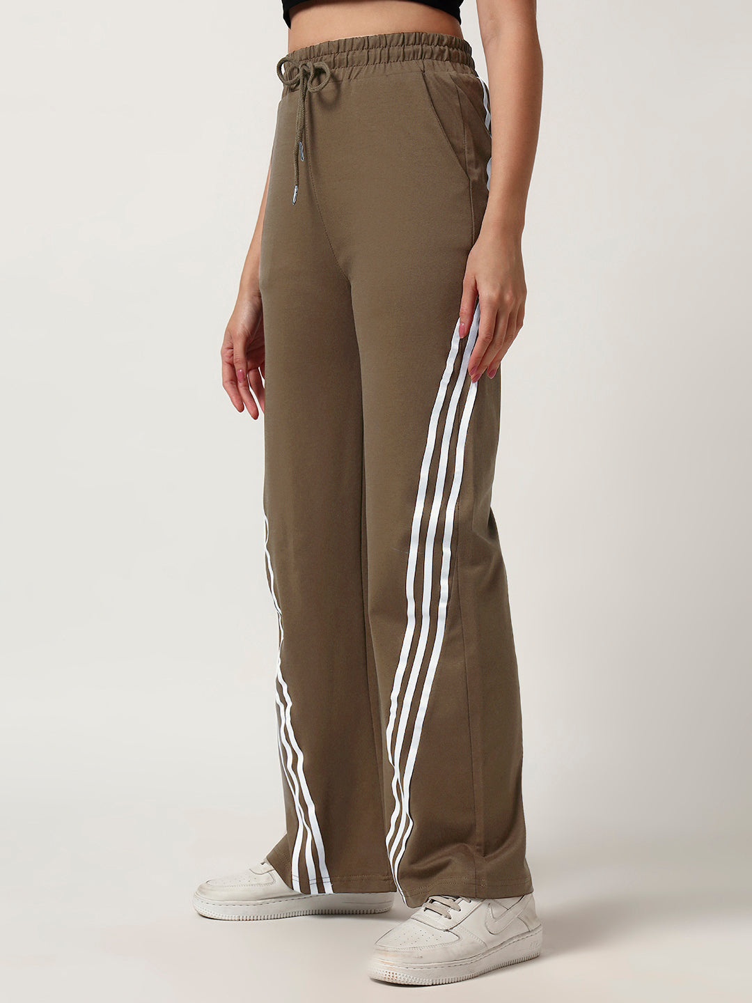 COTTON STRIPED TRACK PANTS BROWN