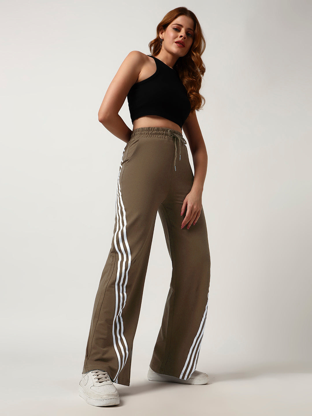 COTTON STRIPED TRACK PANTS BROWN
