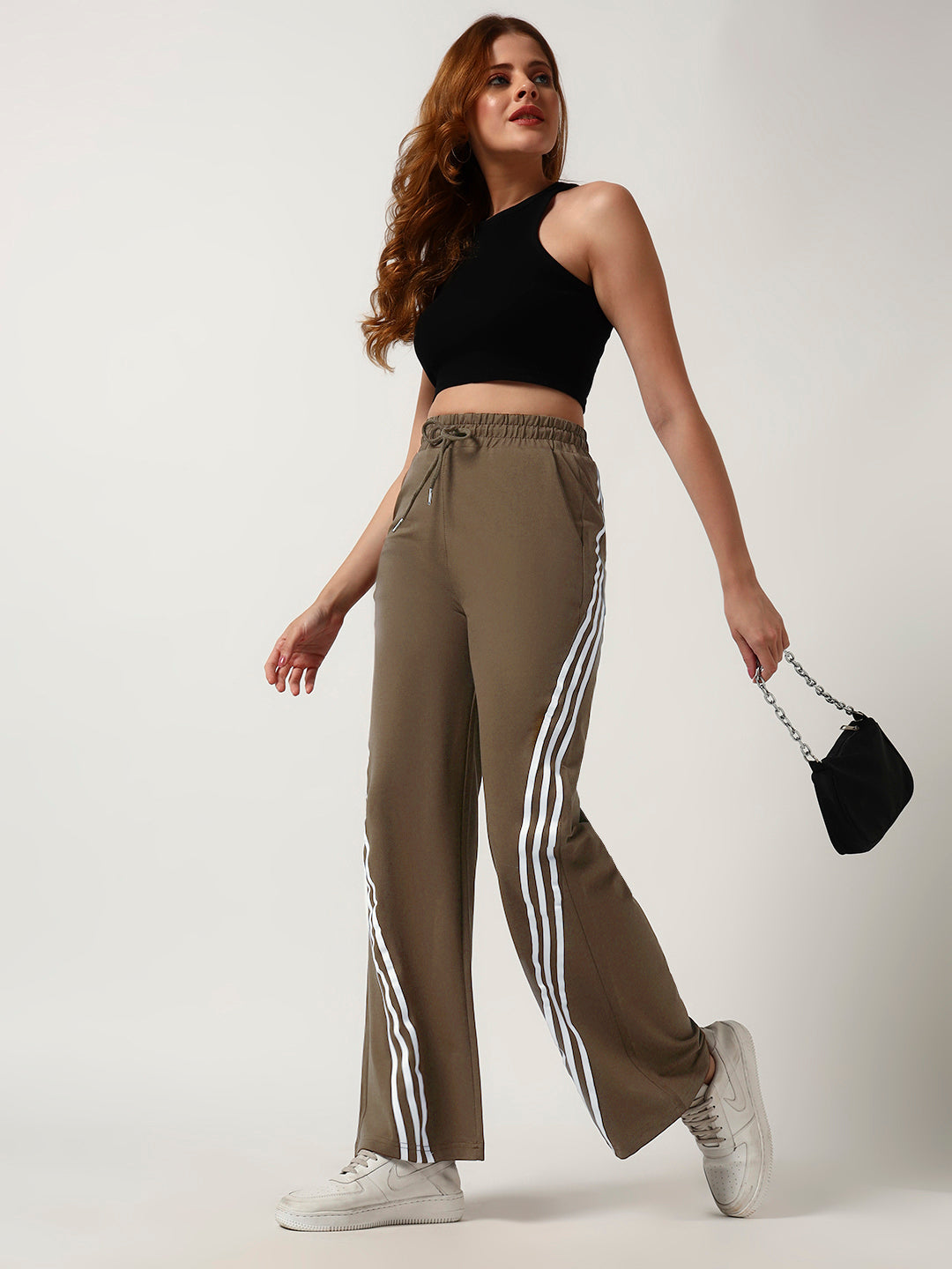 COTTON STRIPED TRACK PANTS BROWN