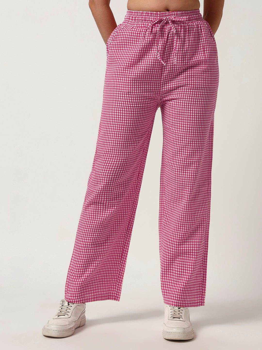 Women's Checked Lounge Pants-Pink