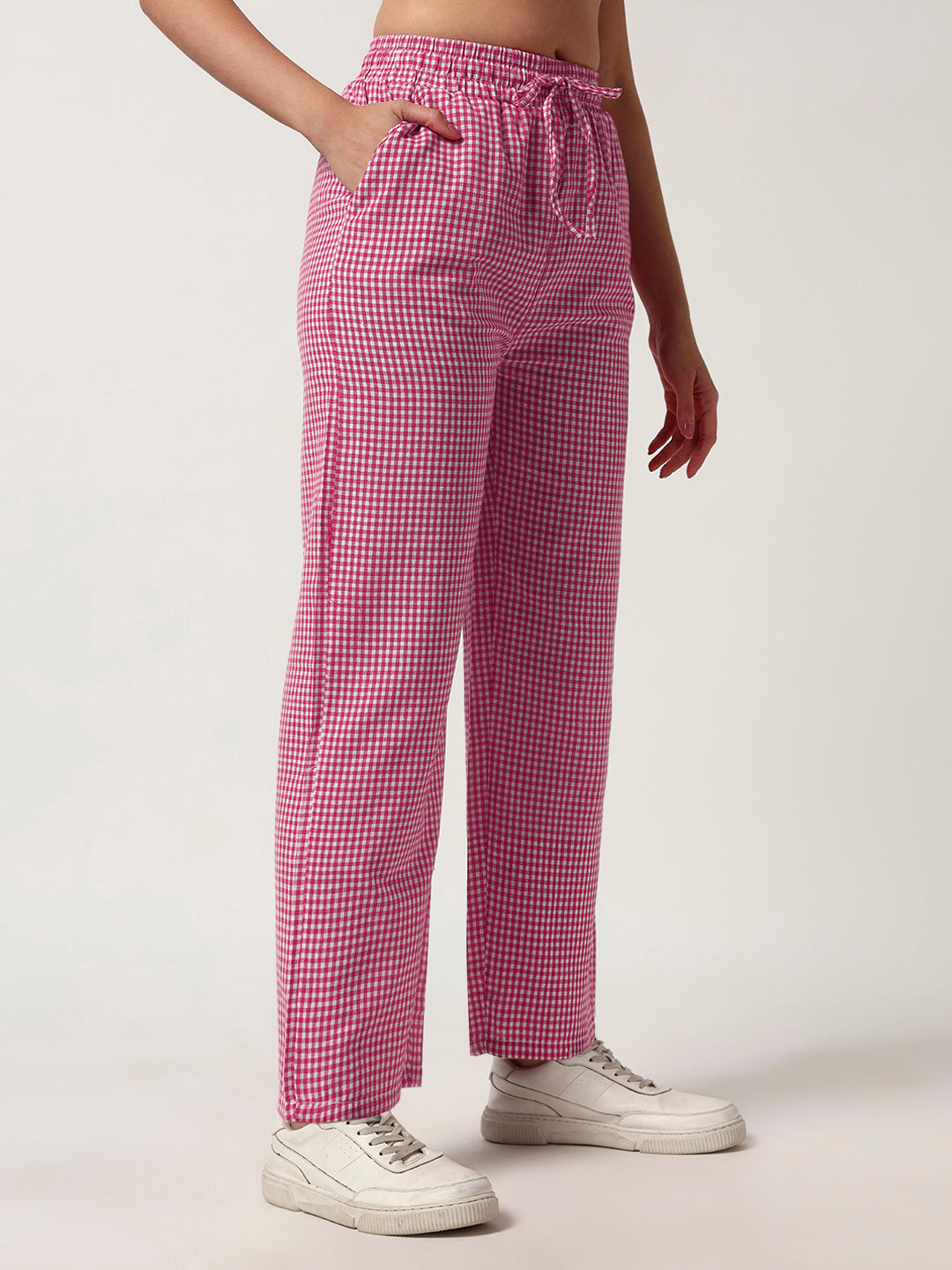 Women's Checked Lounge Pants-Pink