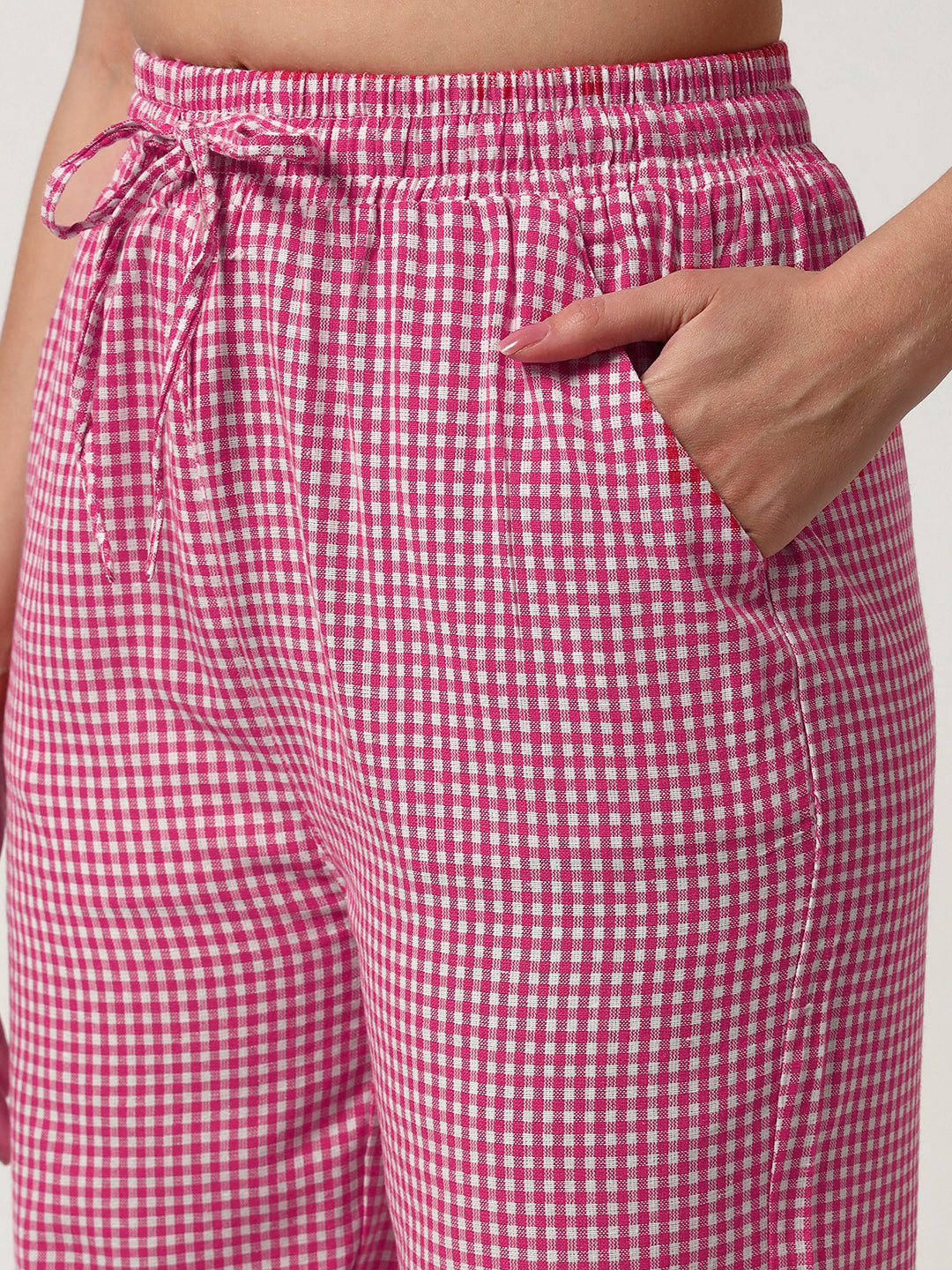 Women's Checked Lounge Pants-Pink