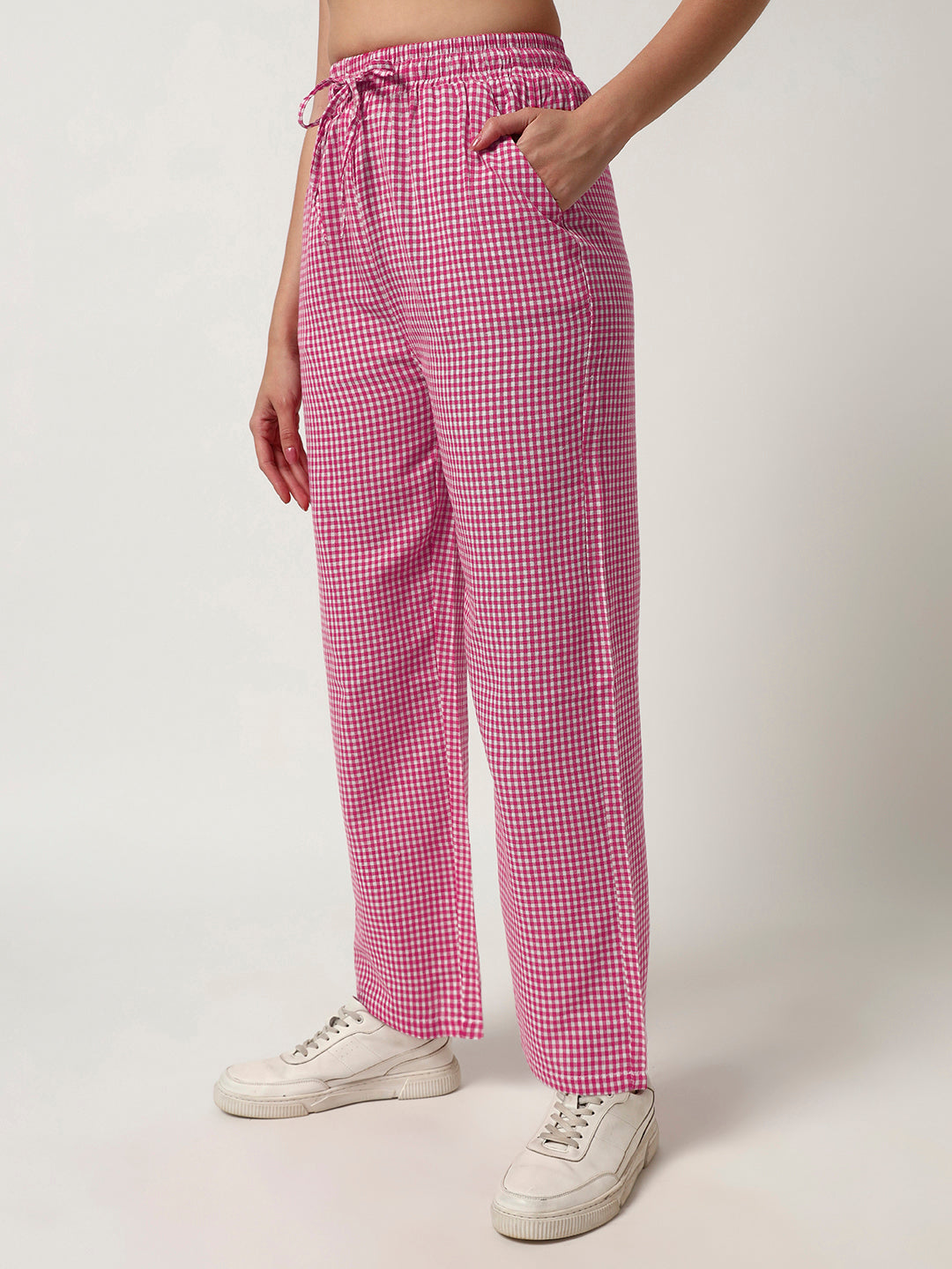 Women's Checked Lounge Pants-Pink