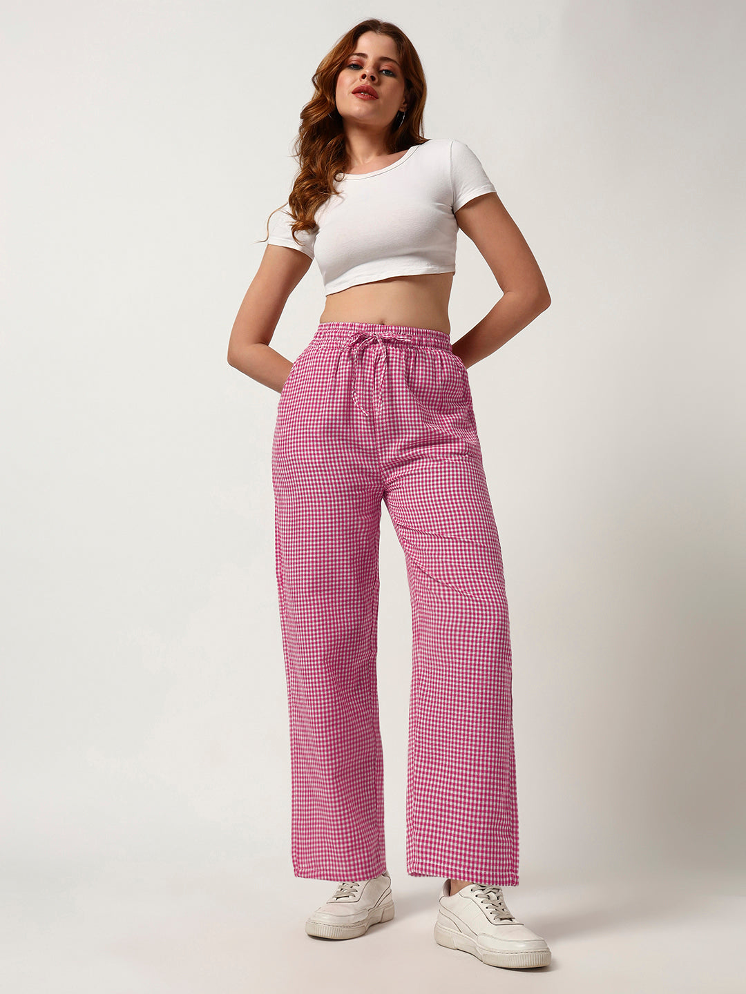Women's Checked Lounge Pants-Pink