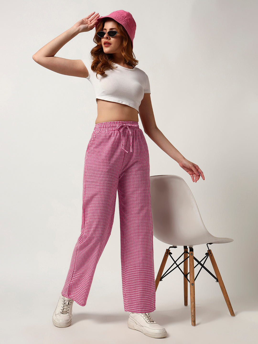 Women's Checked Lounge Pants-Pink