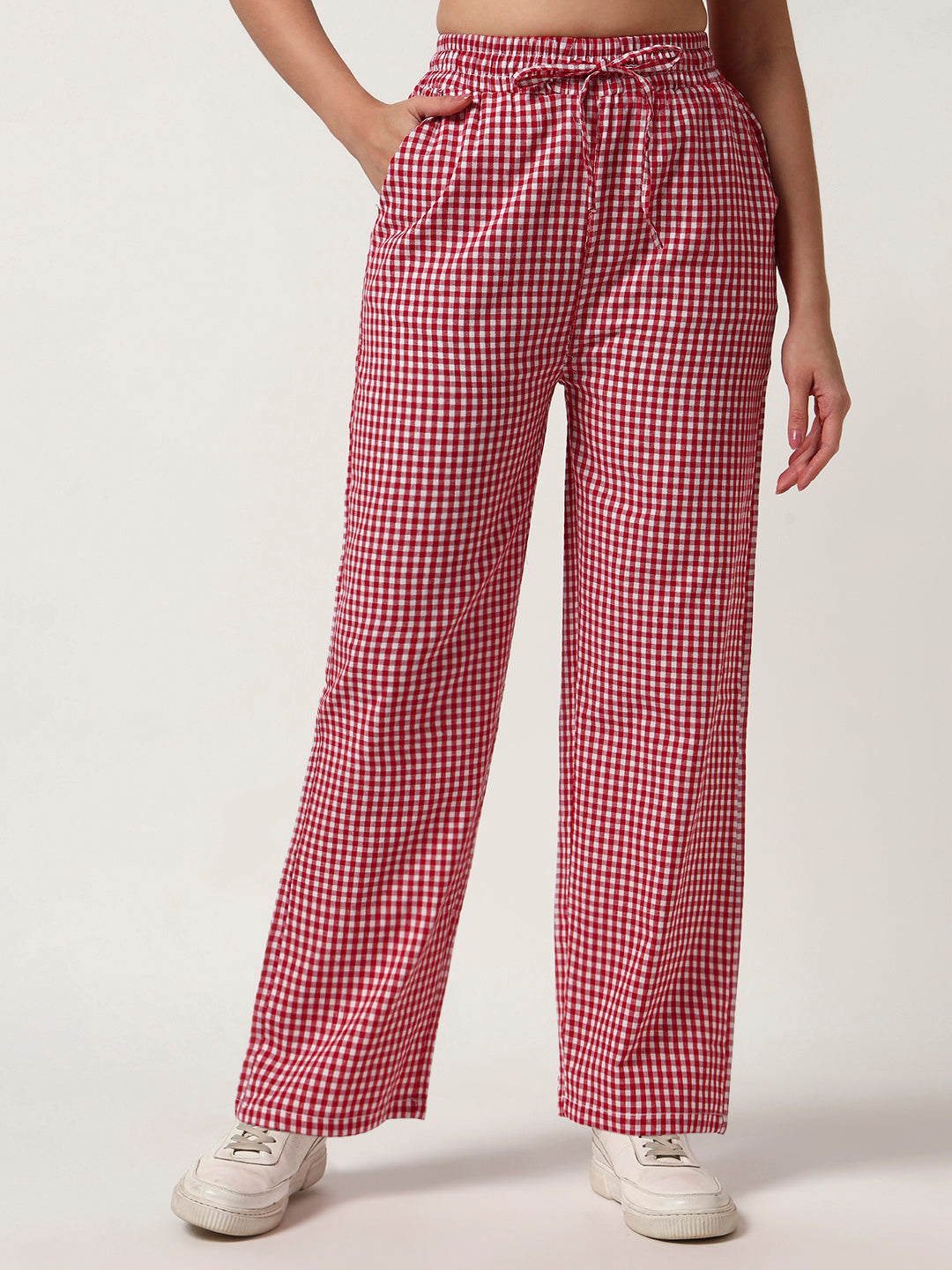 Women's Checked Lounge Pants-Red