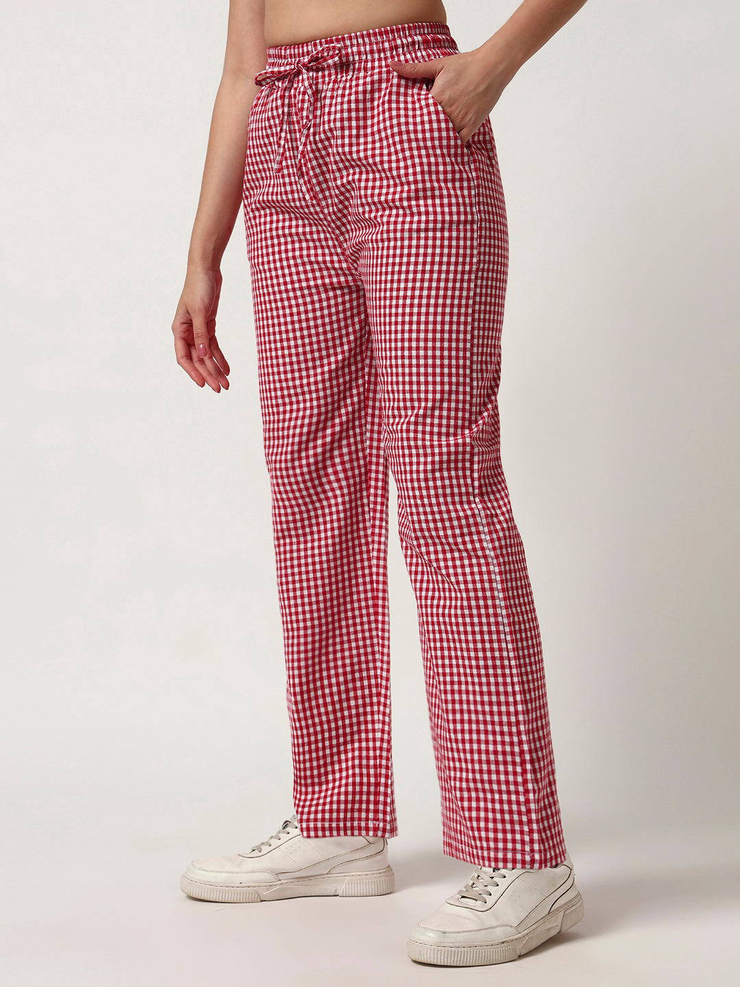 Women's Checked Lounge Pants-Red