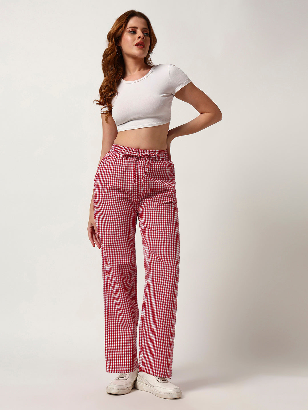 Women's Checked Lounge Pants-Red