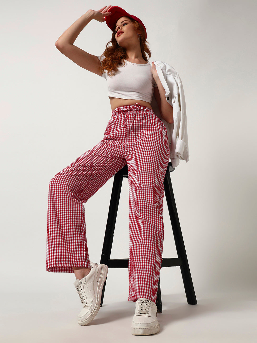 Women's Checked Lounge Pants-Red