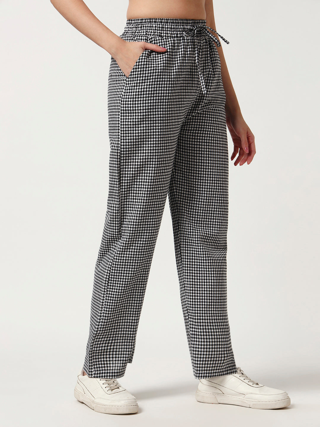 Women's Checked Lounge Pants-Black
