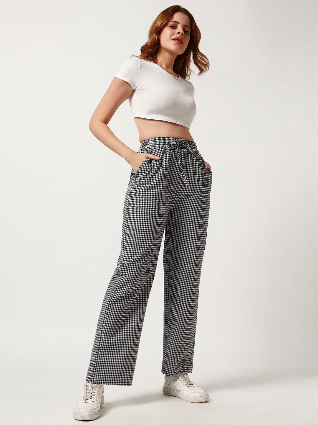 Women's Checked Lounge Pants-Black
