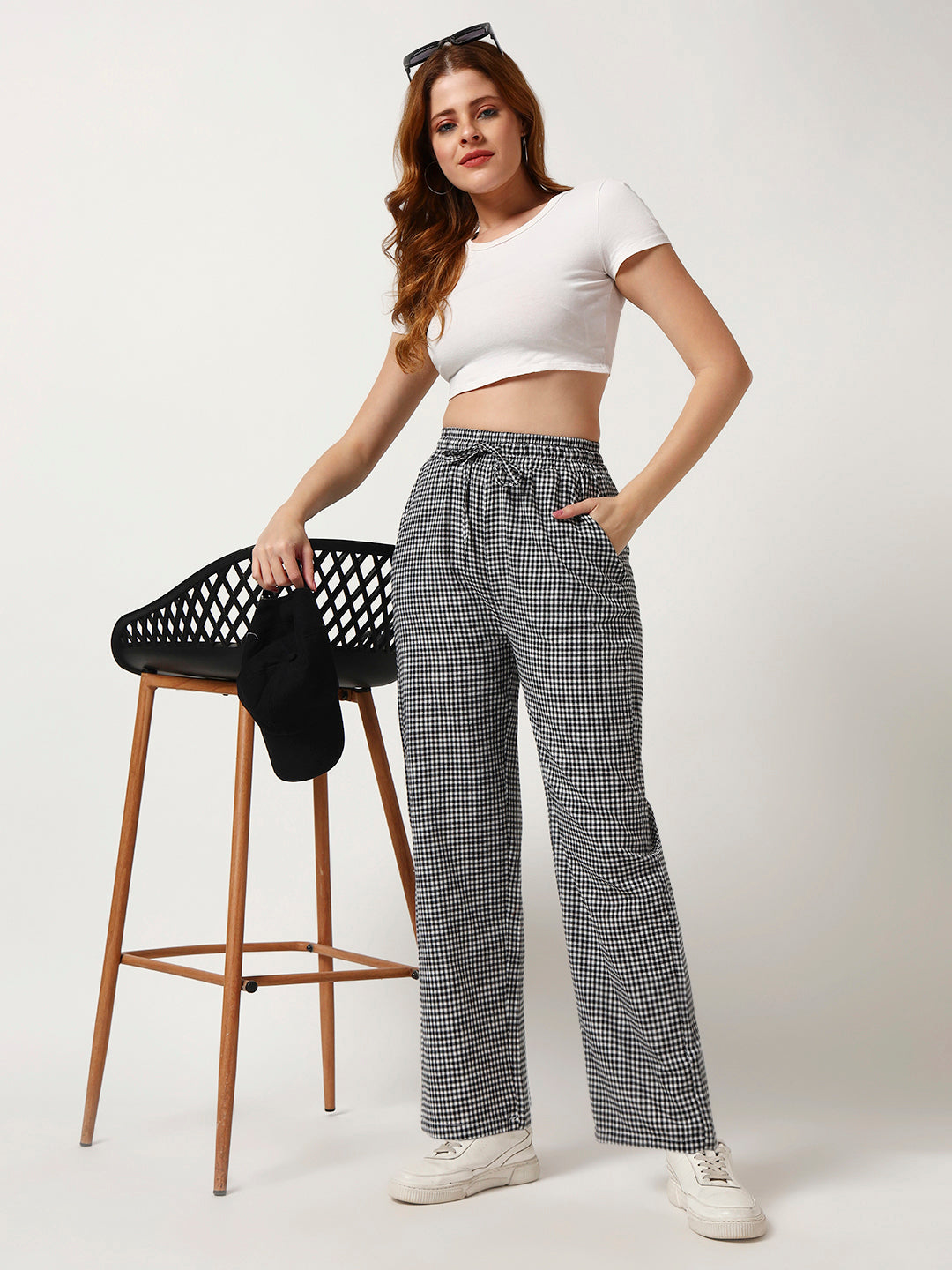 Women's Checked Lounge Pants-Black
