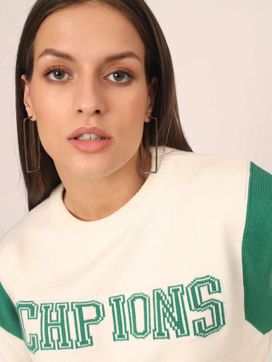 WOMEN CROP JUMPER GREEN AND WHITE
