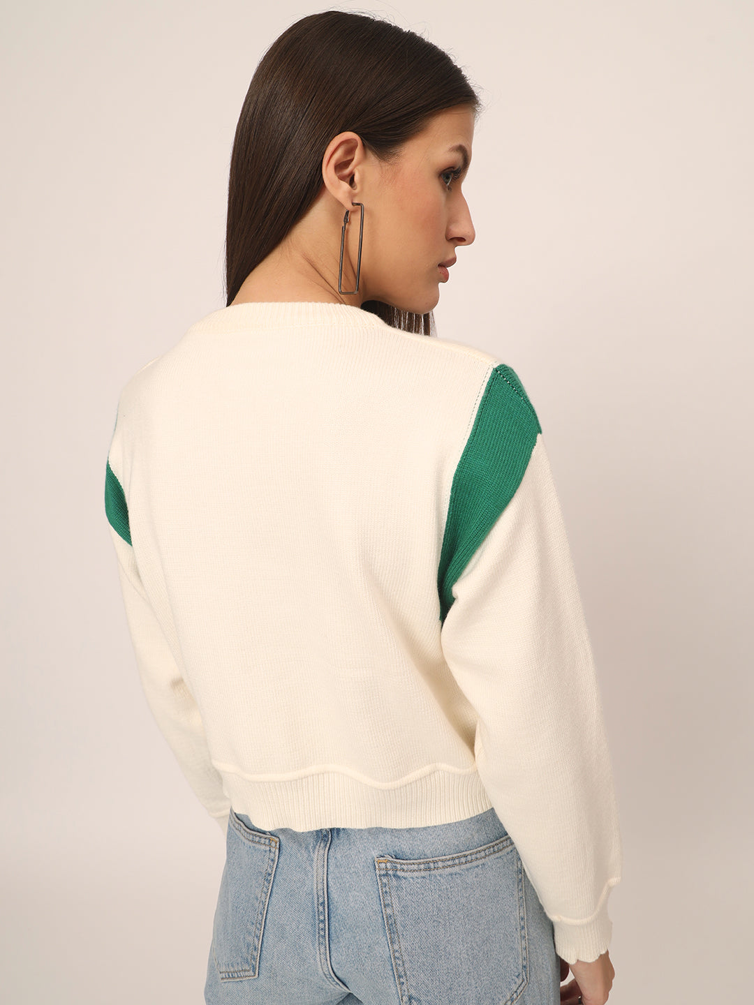 WOMEN CROP JUMPER GREEN AND WHITE