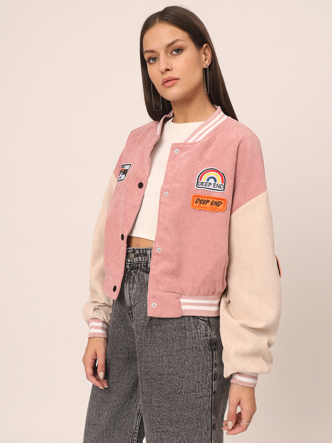 Baggy Varsity Jacket-Pink - Main Image