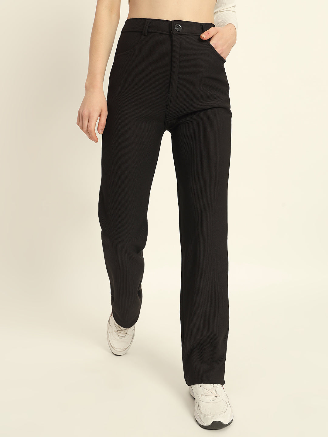STRAIGHTFIT CORDUROY PANTS-BLACK