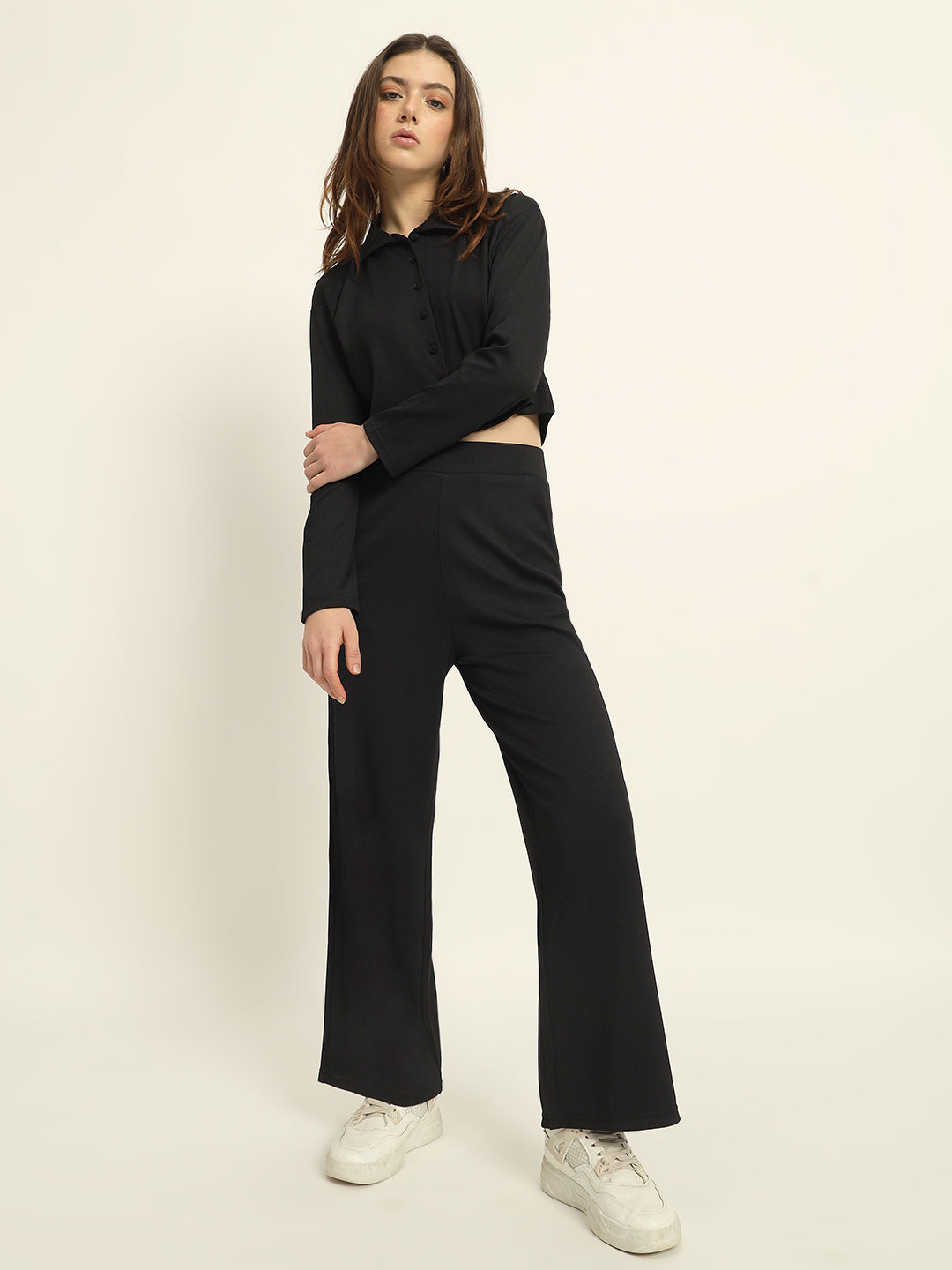 Cropped Co ord set Black