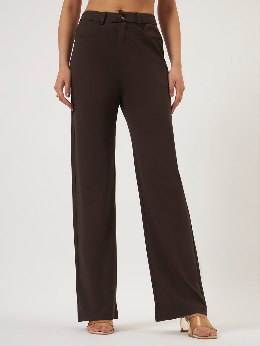 FLEXI STRAIGHT FIT PANTS - DARK BROWN