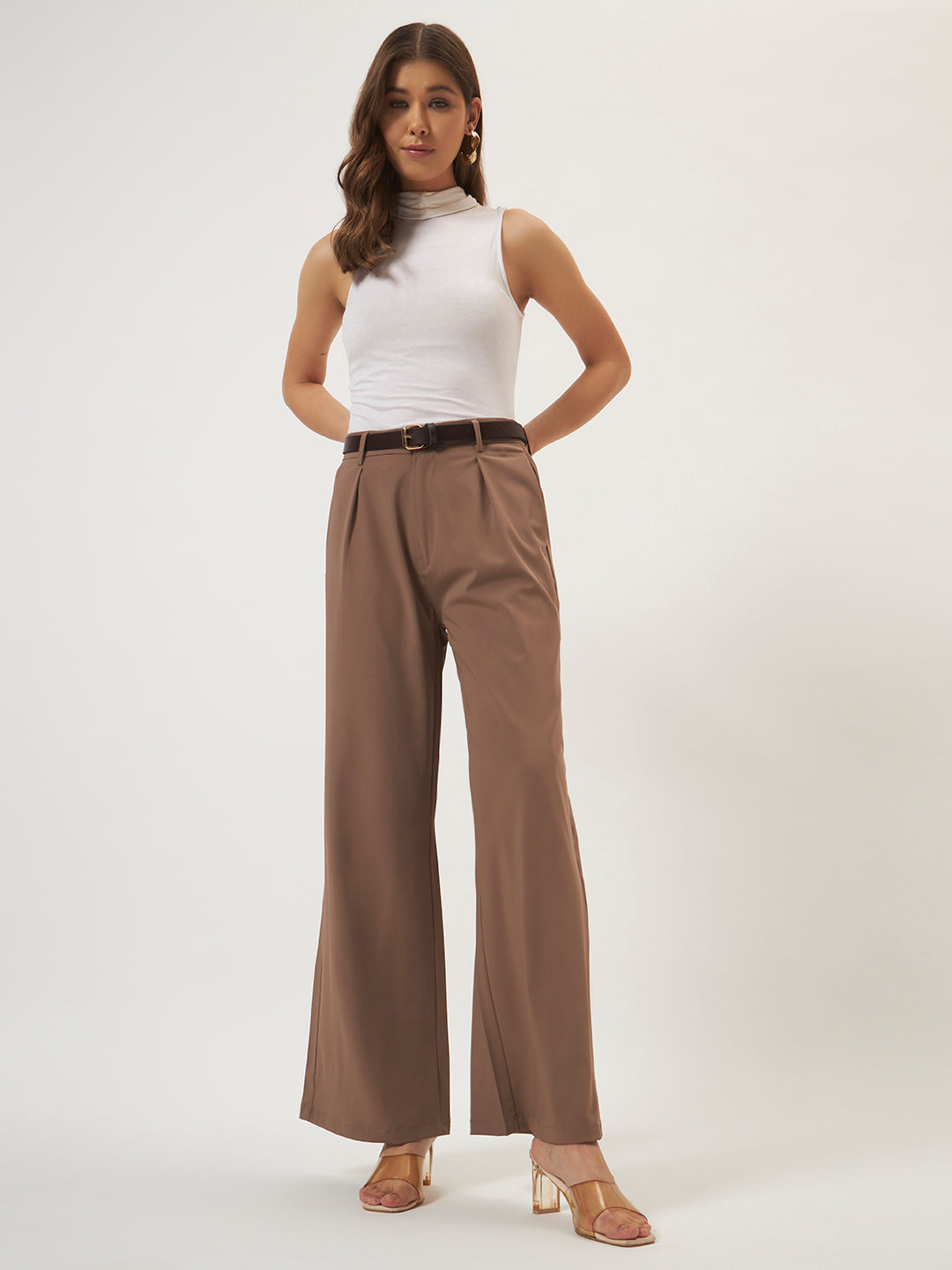 KOREAN PANTS WITH FREE BELT GREYISH BROWN