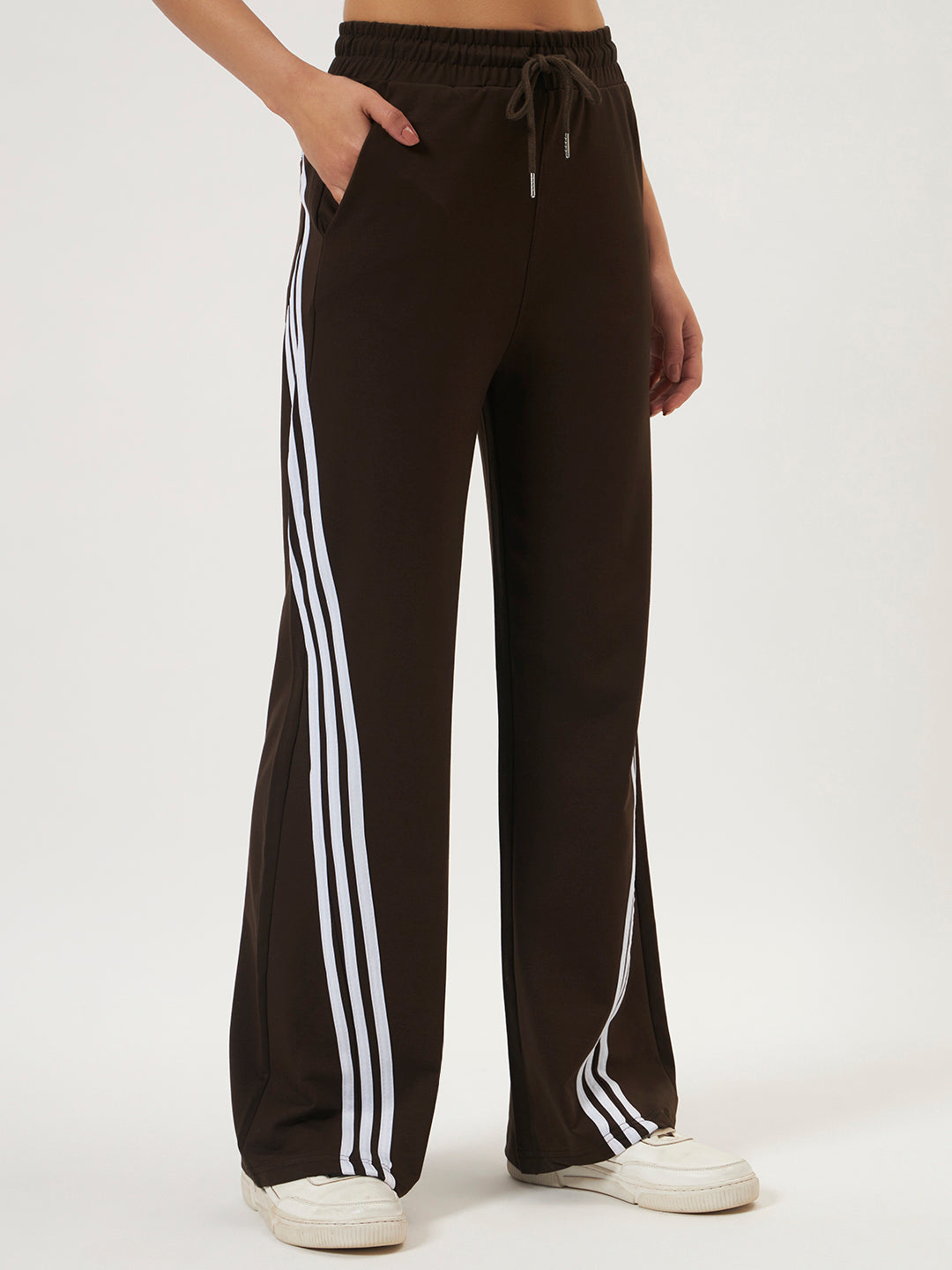 COTTON STRIPED TRACK PANTS DARK BROWN