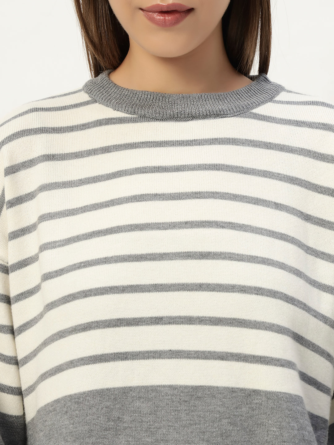 STRIPED WOOLEN COORD SET LIGHT GREY