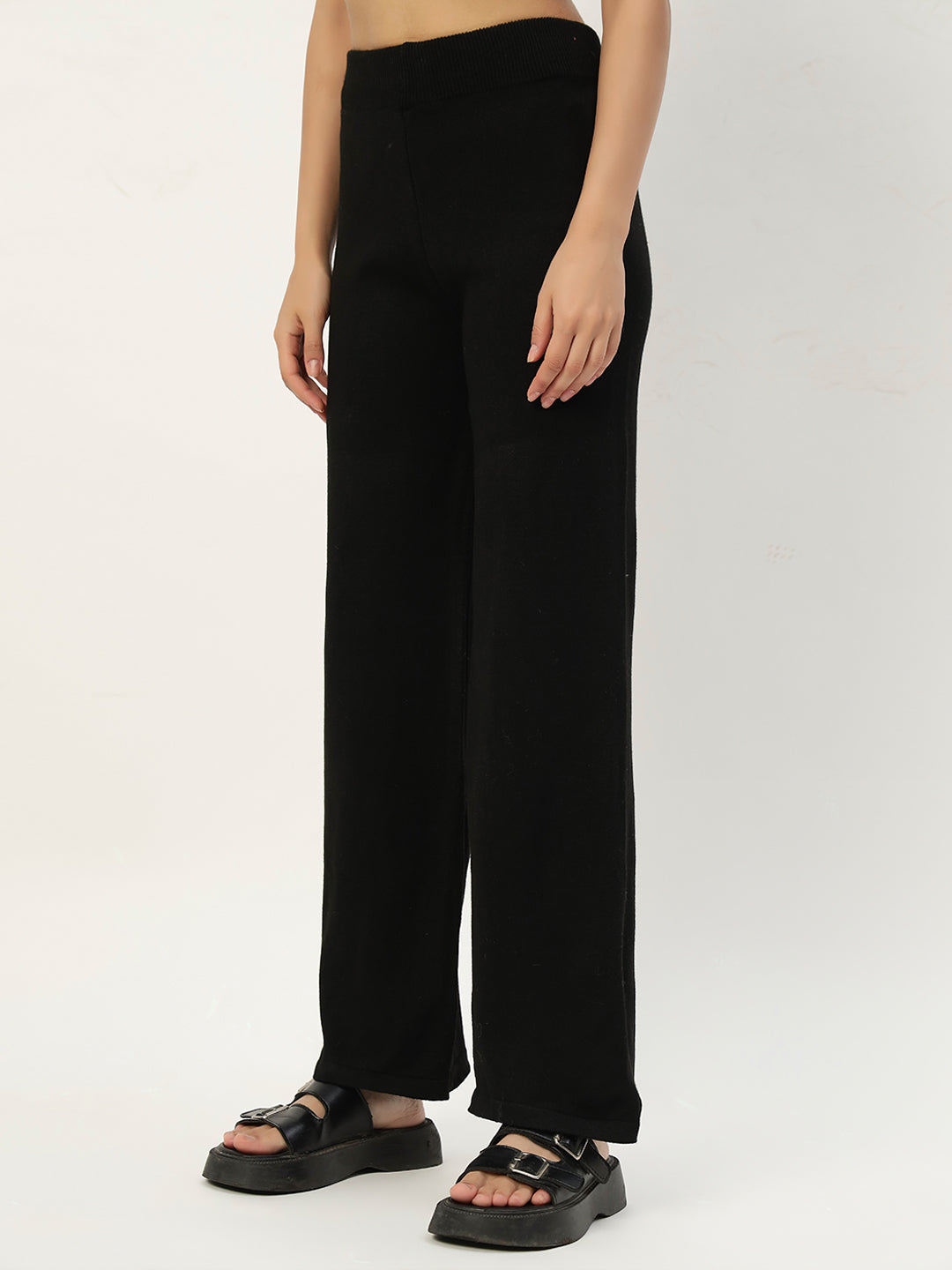 STRIPED WOOLEN COORD SET BLACK