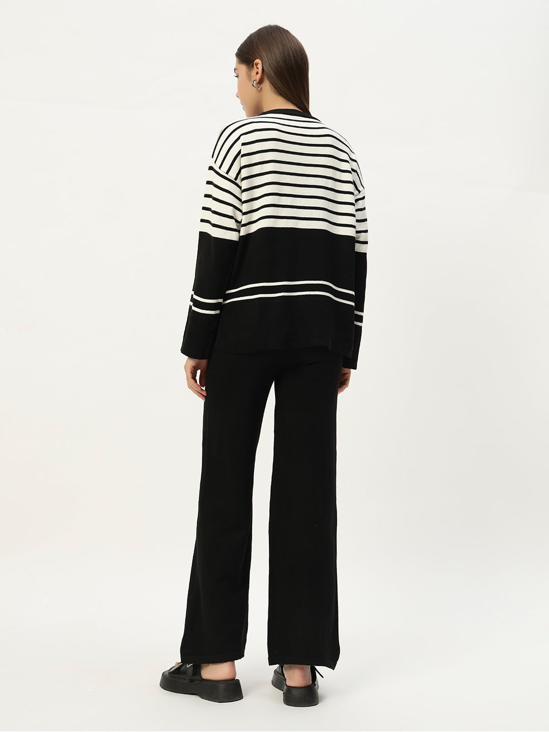 STRIPED WOOLEN COORD SET BLACK
