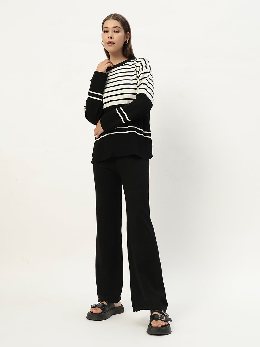 STRIPED WOOLEN COORD SET BLACK