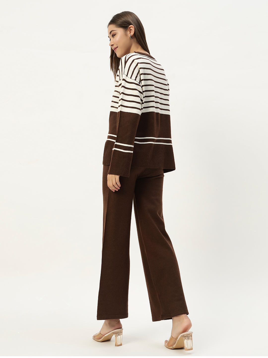 STRIPED WOOLEN COORD SET BROWN