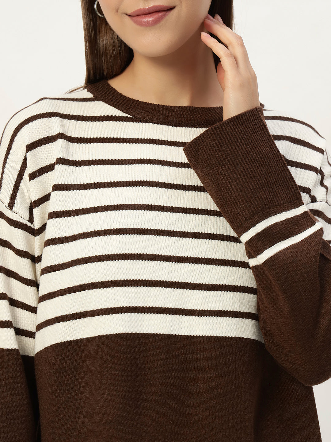 STRIPED WOOLEN COORD SET BROWN