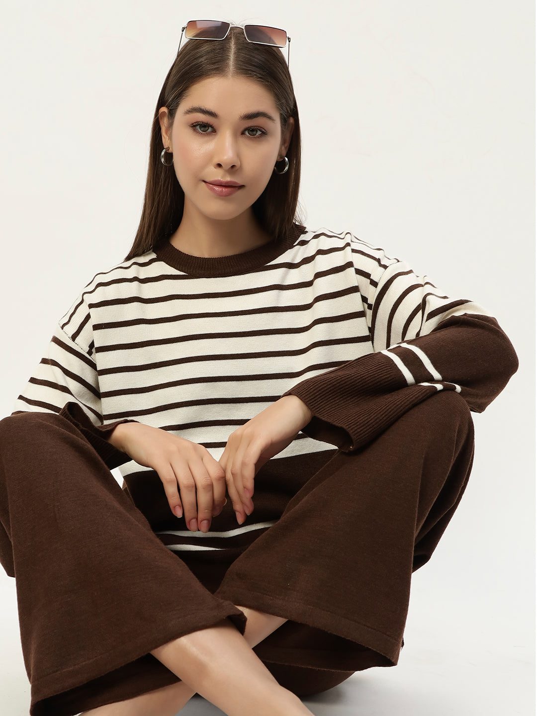 STRIPED WOOLEN COORD SET BROWN