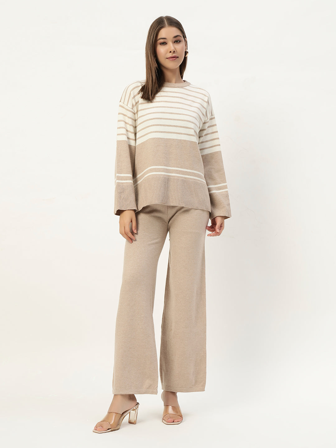 STRIPED WOOLEN COORD SET BEIGE