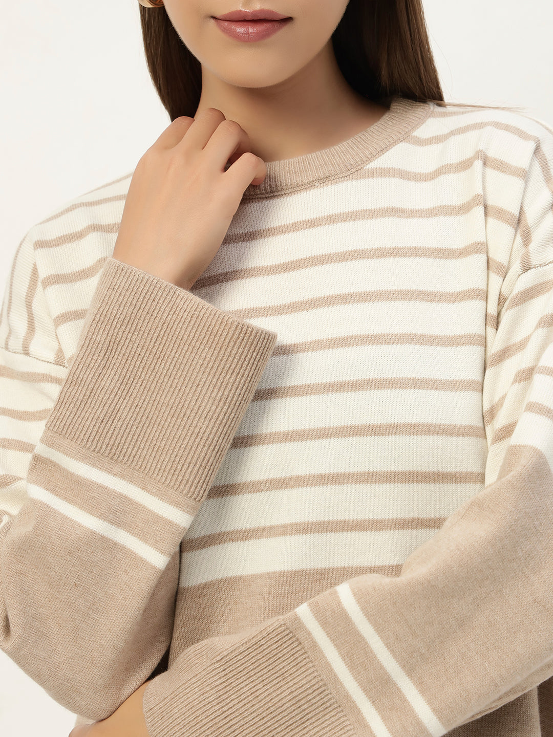 STRIPED WOOLEN COORD SET BEIGE