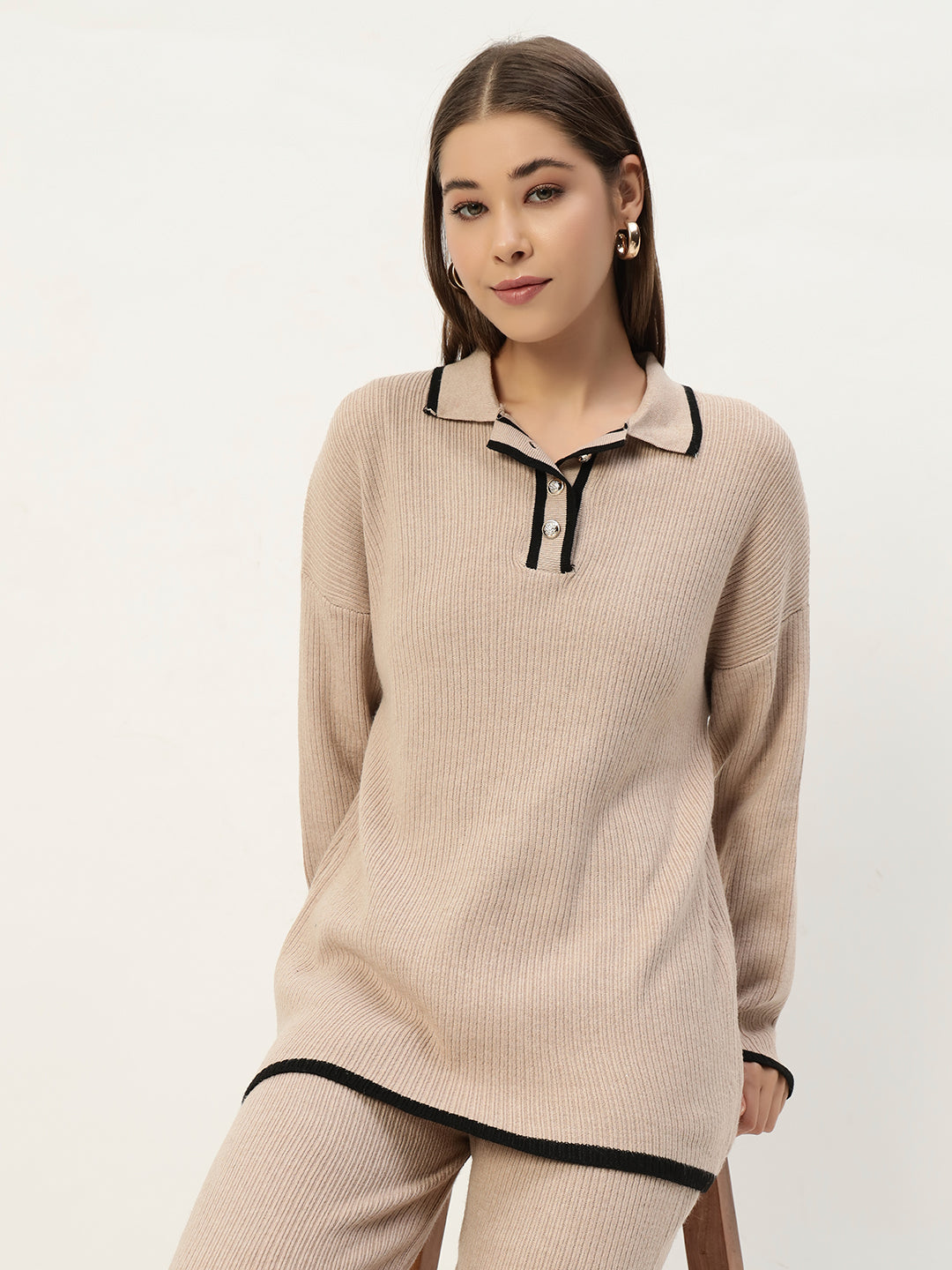 URBAN WOOLEN COORD SET LIGHT BROWN