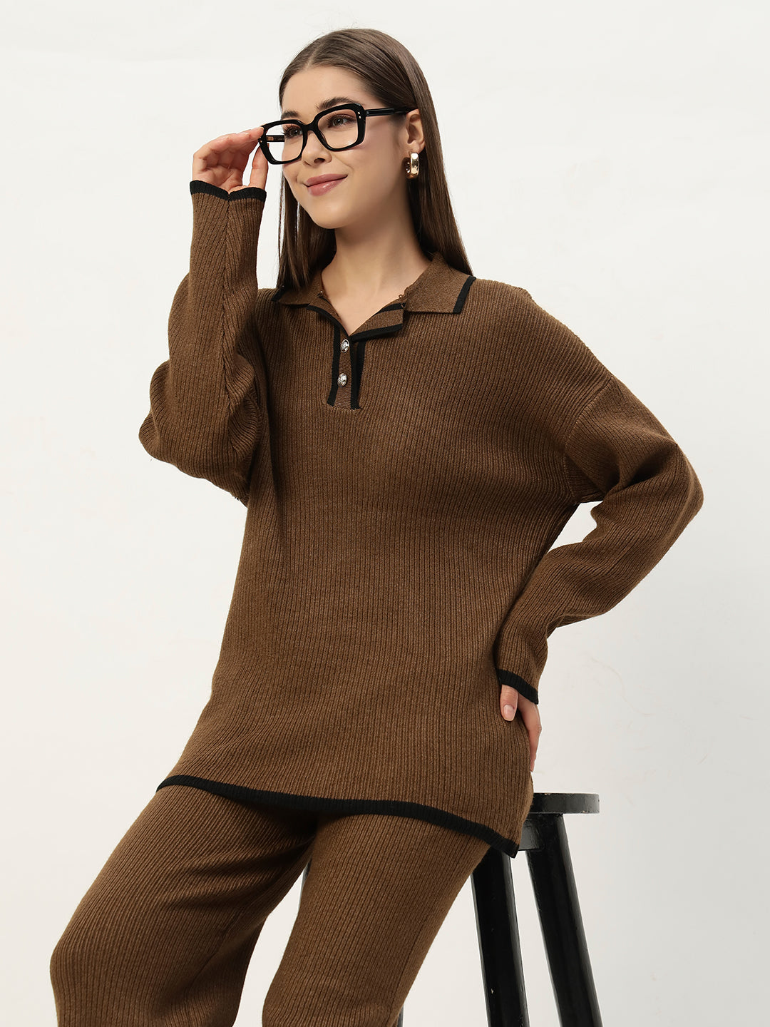 URBAN WOOLEN COORD SET BROWN