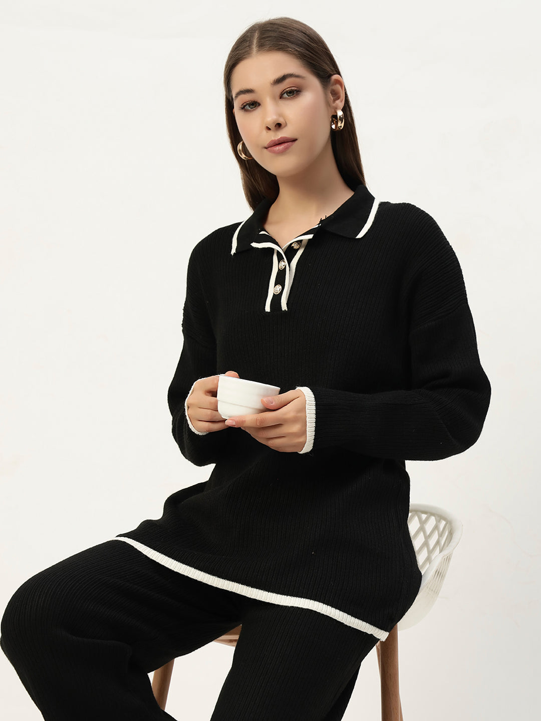 URBAN WOOLEN COORD SET BLACK